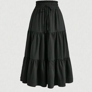 SHEIN Black Tiered Maxi Skirt with Drawstring Waist
